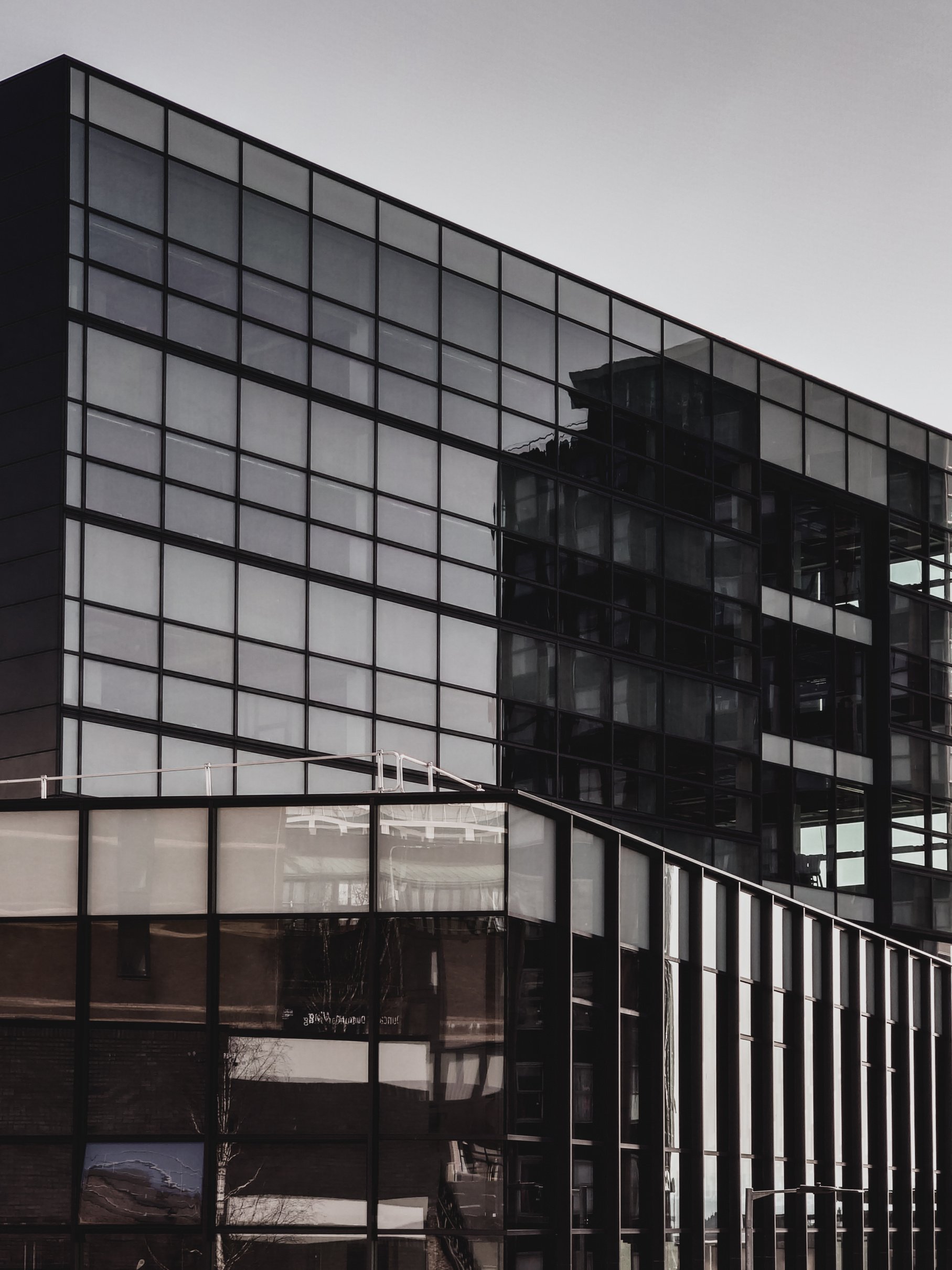 Black and White Glass Walled Building